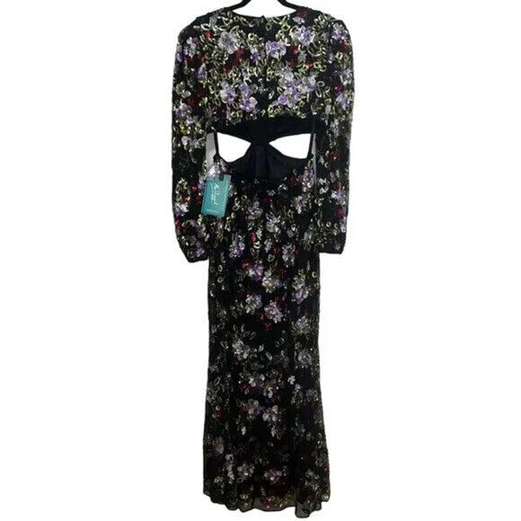 NWT MAC DUGGAL 5566 FLORAL‎ SEQUIN CUT OUT DRESS BLACK SZ 10 $598 - Picture 6 of 7